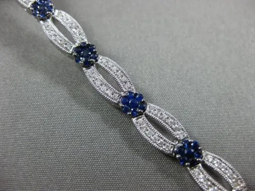 ESTATE WIDE 3.24CT DIAMOND & SAPPHIRE 14KT WHITE GOLD 3D FLOWER TENNIS BRACELET