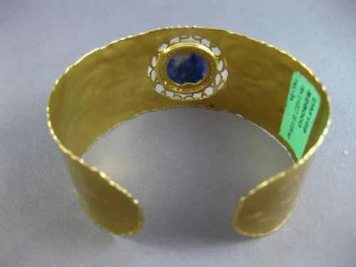 ESTATE WIDE 4.97CT DIAMOND & AAA SODALITE 18KT YELLOW GOLD CUFF BANGLE BRACELET
