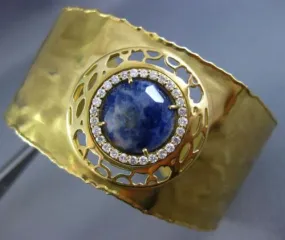 ESTATE WIDE 4.97CT DIAMOND & AAA SODALITE 18KT YELLOW GOLD CUFF BANGLE BRACELET