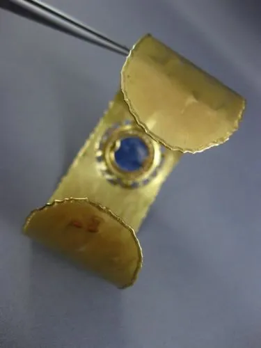ESTATE WIDE 4.97CT DIAMOND & AAA SODALITE 18KT YELLOW GOLD CUFF BANGLE BRACELET