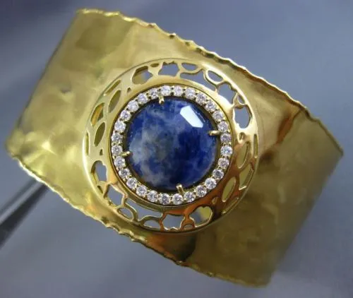 ESTATE WIDE 4.97CT DIAMOND & AAA SODALITE 18KT YELLOW GOLD CUFF BANGLE BRACELET