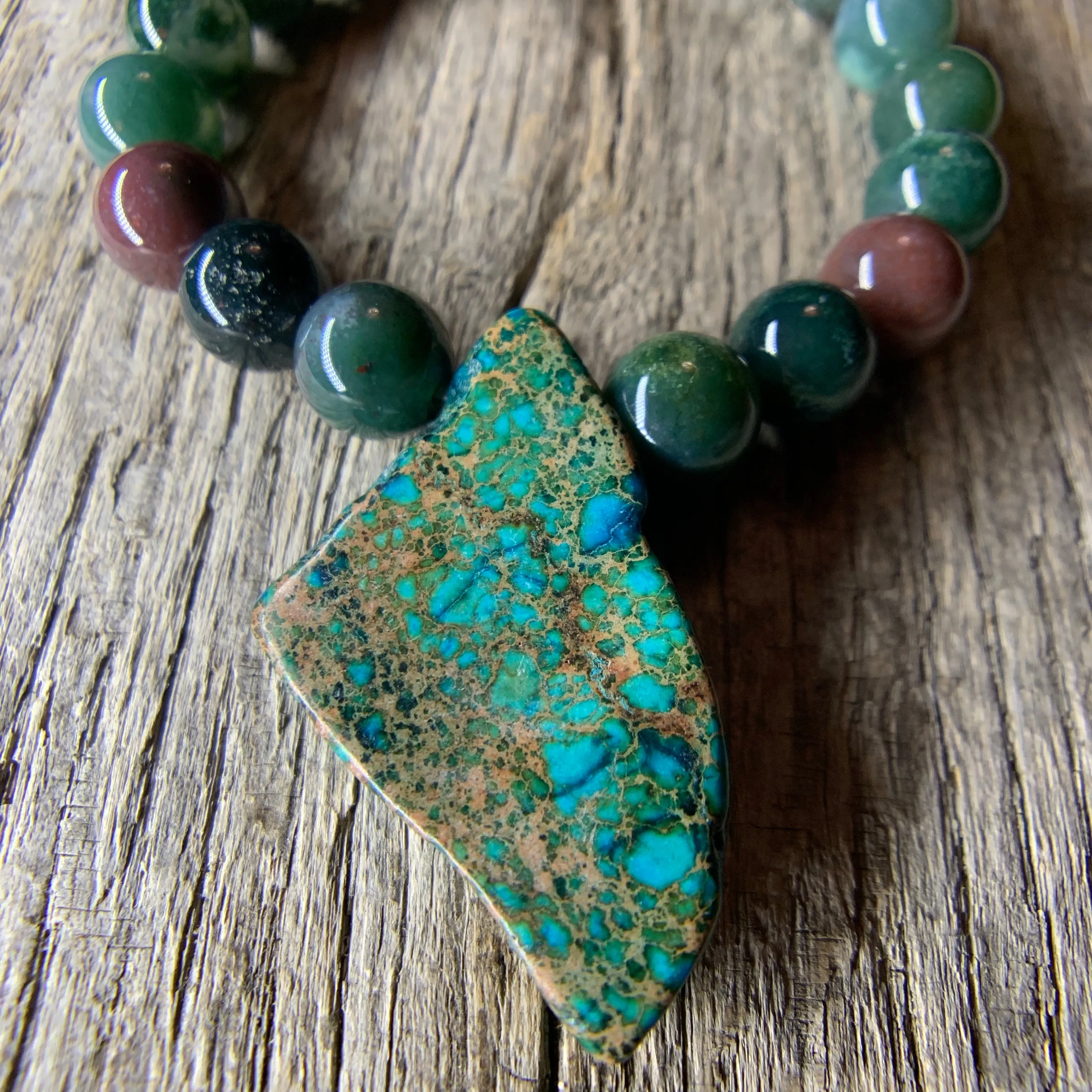 Fancy Jasper Stone Beaded Bracelet with Large Stone Accent