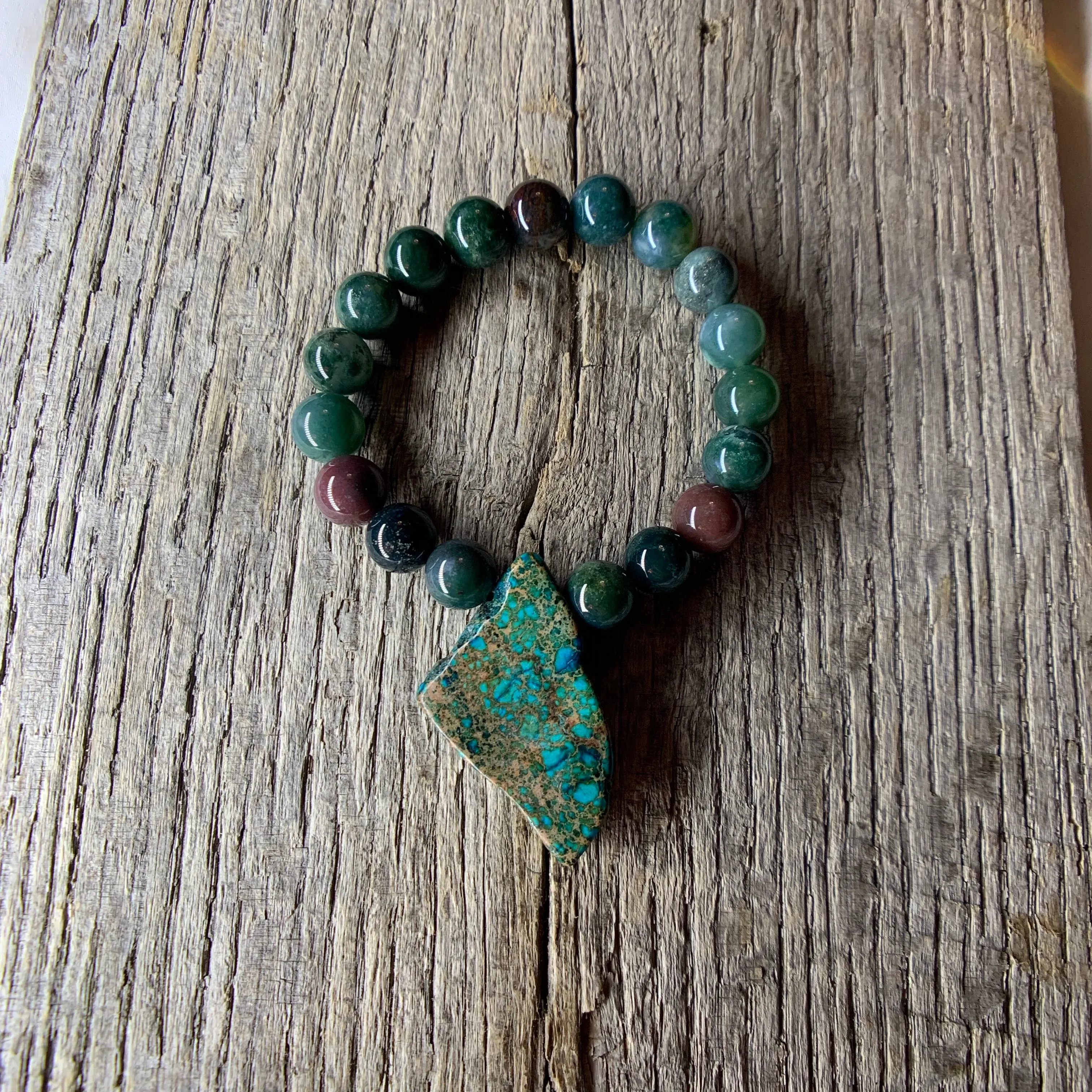 Fancy Jasper Stone Beaded Bracelet with Large Stone Accent