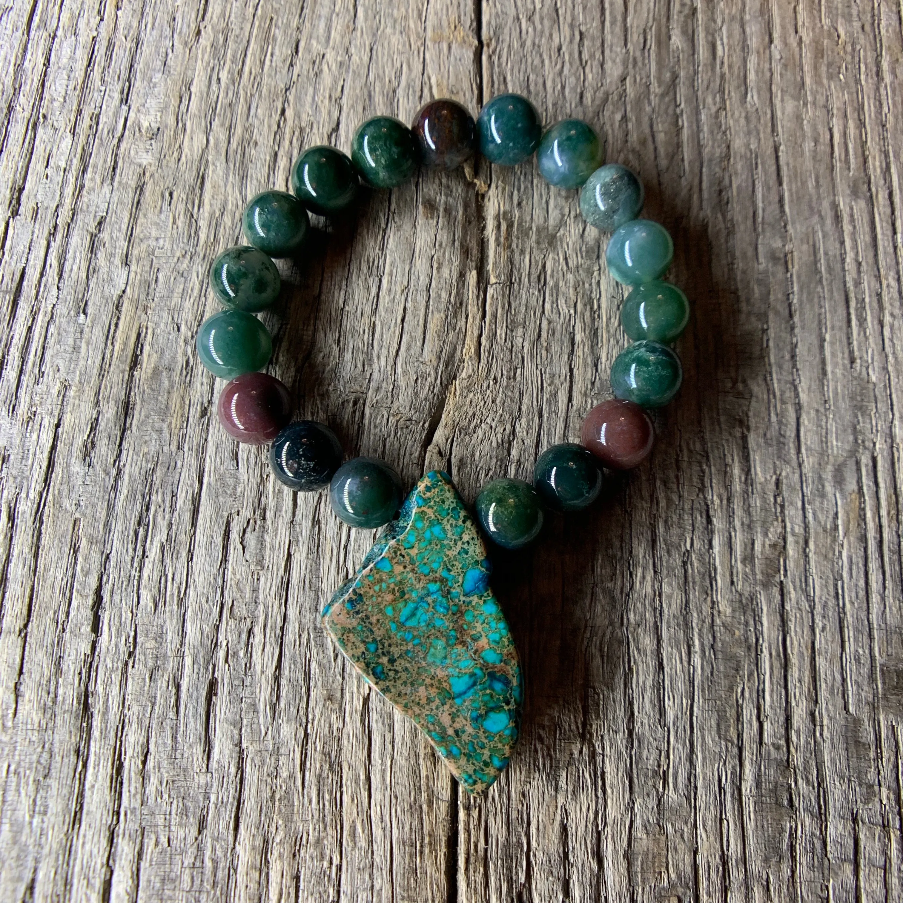 Fancy Jasper Stone Beaded Bracelet with Large Stone Accent