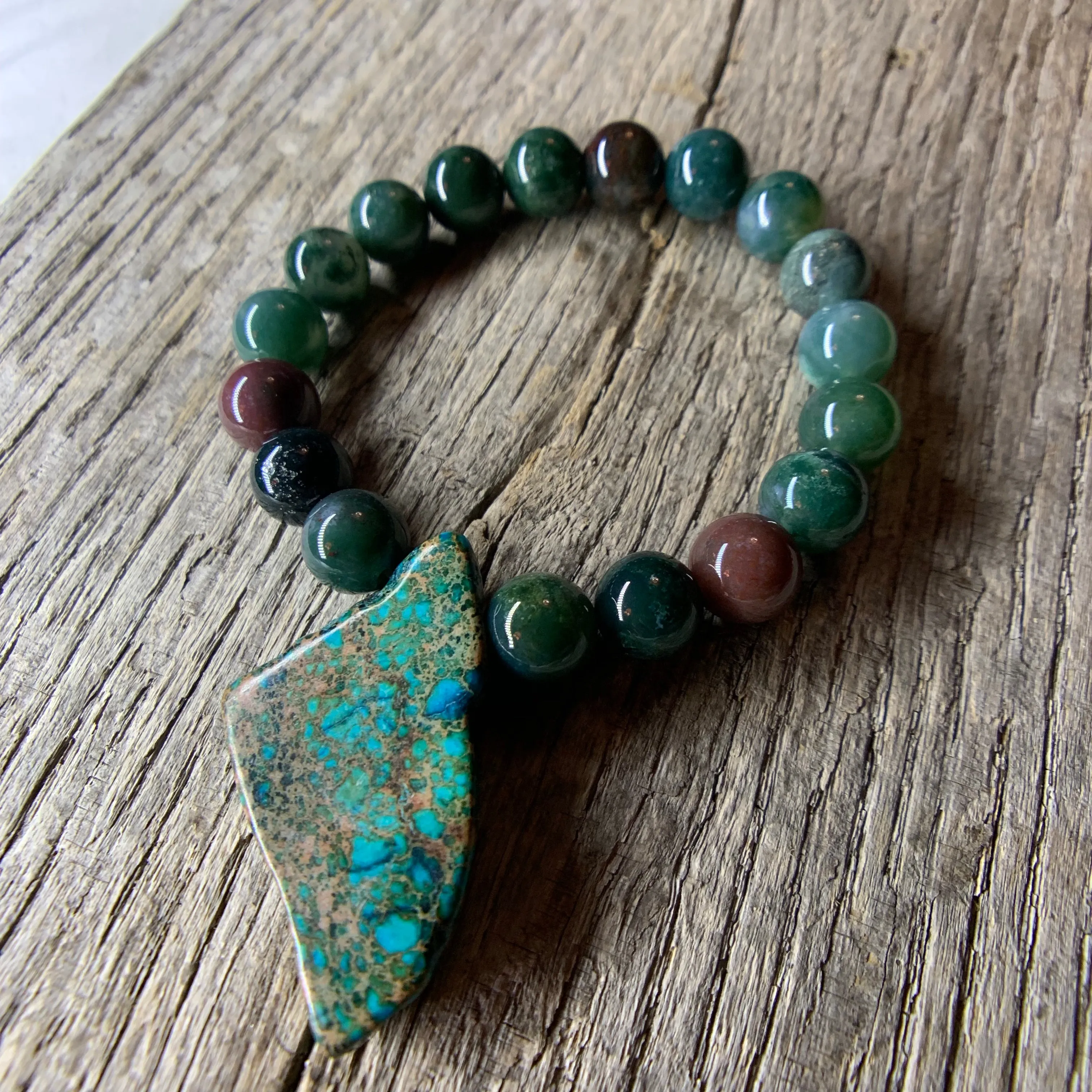 Fancy Jasper Stone Beaded Bracelet with Large Stone Accent