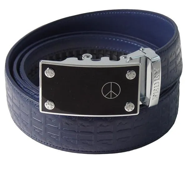 FEDEY Mens Signature Ratchet Leather Belt w PEACE Statement Buckle