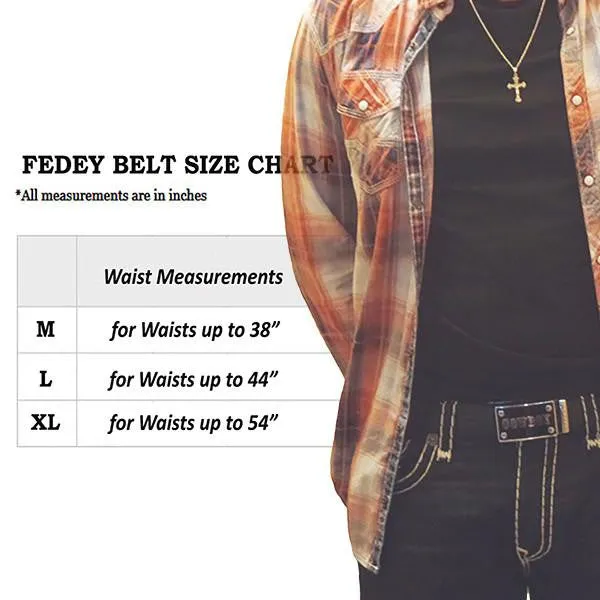 FEDEY Mens Signature Ratchet Leather Belt w PEACE Statement Buckle