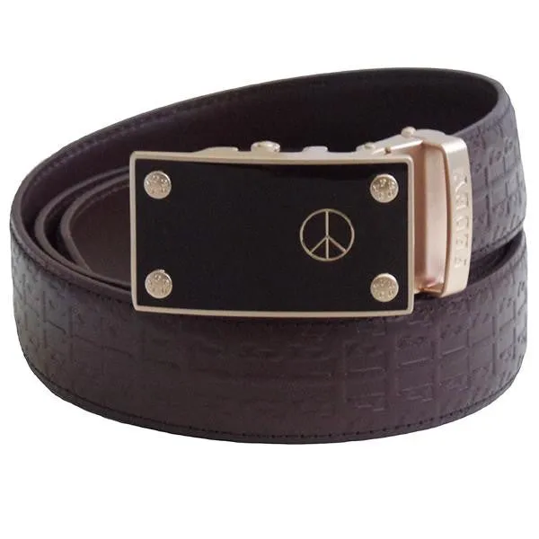 FEDEY Mens Signature Ratchet Leather Belt w PEACE Statement Buckle
