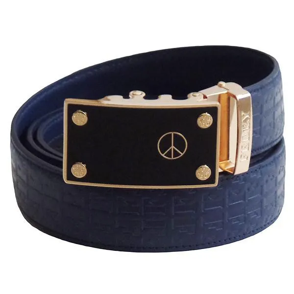 FEDEY Mens Signature Ratchet Leather Belt w PEACE Statement Buckle