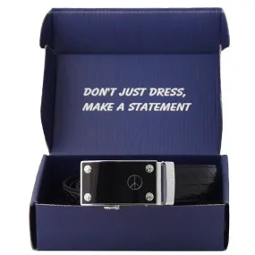 FEDEY Mens Signature Ratchet Leather Belt w PEACE Statement Buckle