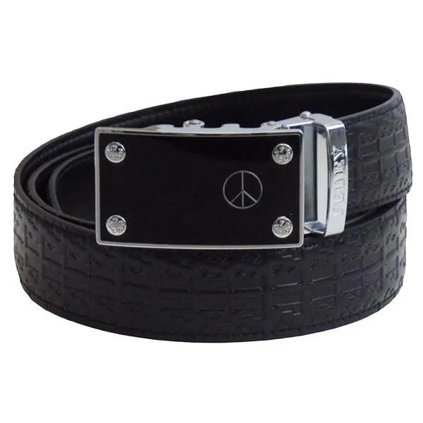 FEDEY Mens Signature Ratchet Leather Belt w PEACE Statement Buckle