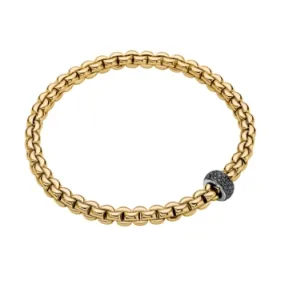 Fope 18K Yellow and White Gold Eka Collection Bracelet with Black Diamond Rondel, Large Size