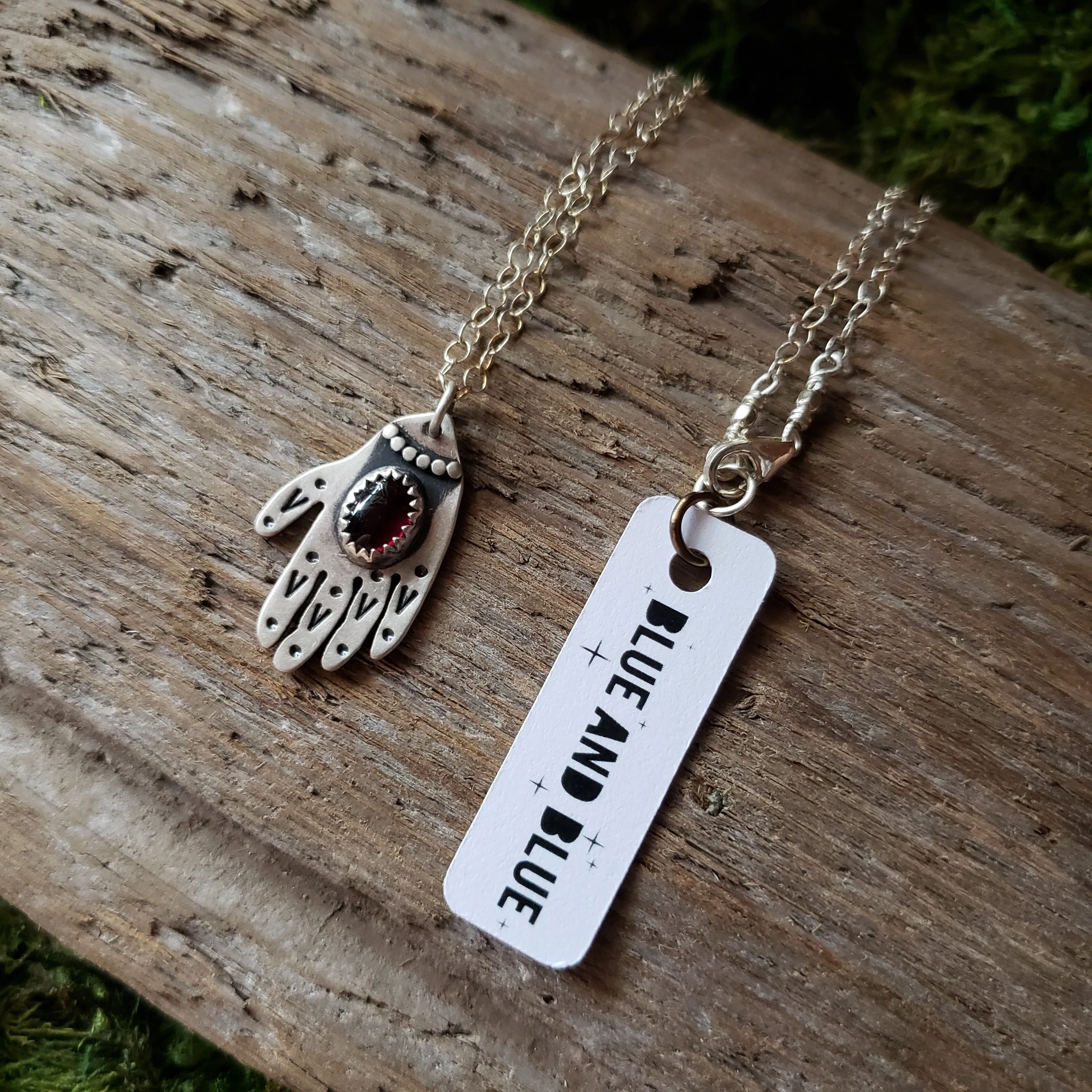 Garnet Hamsa Hand Sterling Silver Pendant