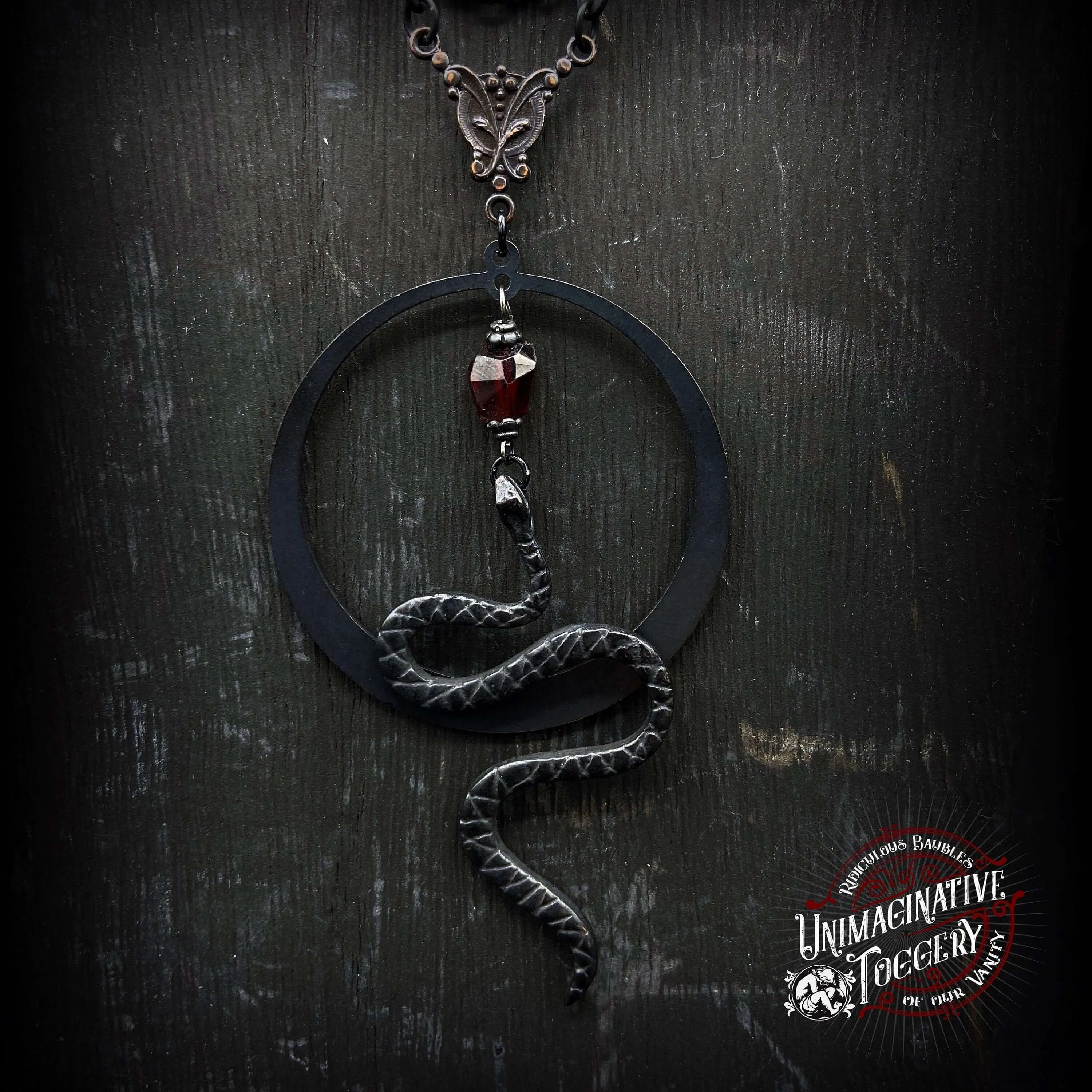 Garnet Moon Snake necklace