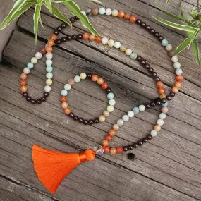 Garnet, Orange Onyx & Amazonite Bracelet/Necklace/Mala Set