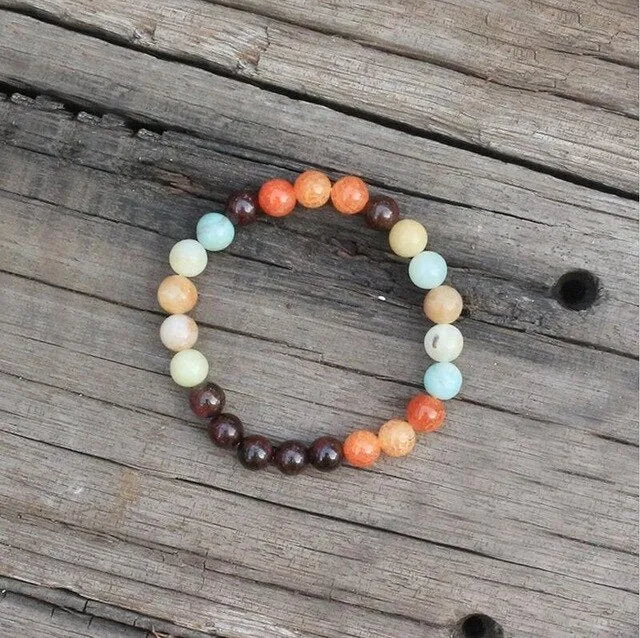 Garnet, Orange Onyx & Amazonite Bracelet/Necklace/Mala Set