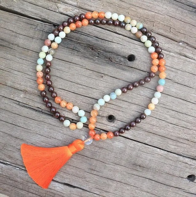 Garnet, Orange Onyx & Amazonite Bracelet/Necklace/Mala Set