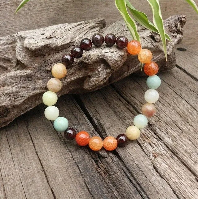 Garnet, Orange Onyx & Amazonite Bracelet/Necklace/Mala Set