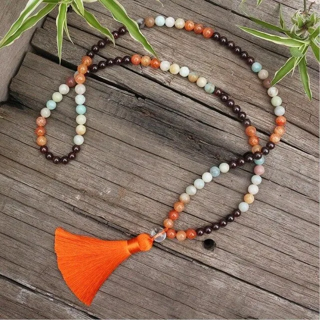 Garnet, Orange Onyx & Amazonite Bracelet/Necklace/Mala Set