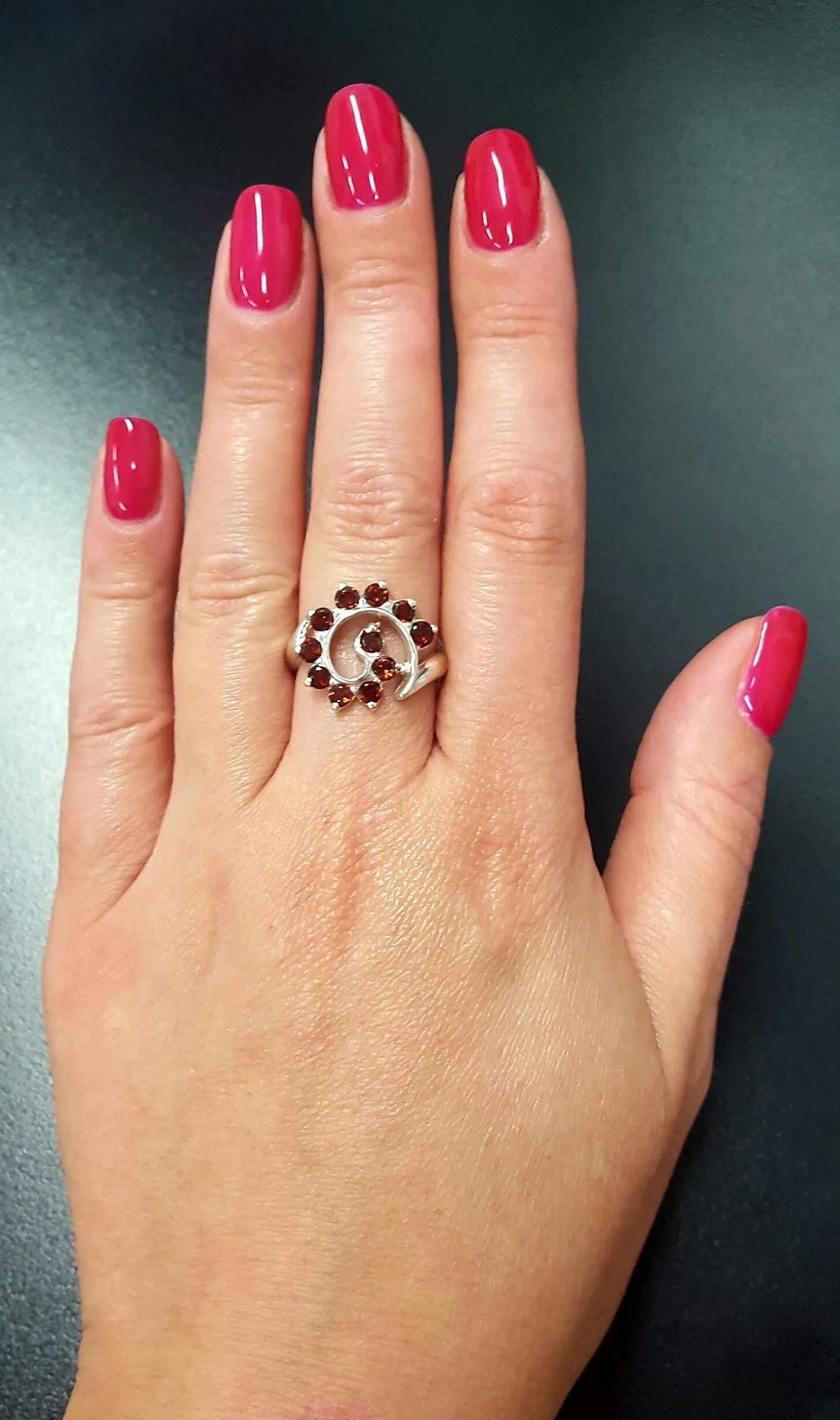 Garnet Ring - Red Spiral Ring - Swirl Garnet Ring