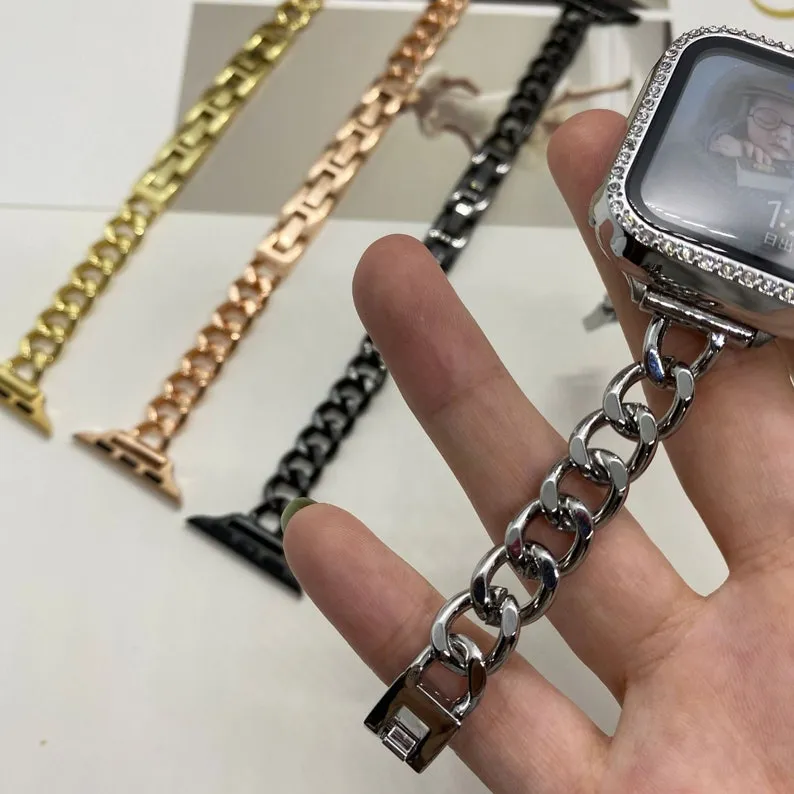 Gold Apple Watch Band, 38mm 40mm,42mm, 44mm, Chain IWatch Band, Stainless Steel Iwatch Band, Luxury Strap, Women Bracelet