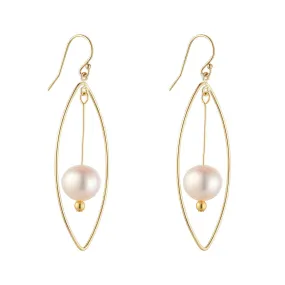 Gold Filled 10mm Round Pearl Oval Chandelier Earrings