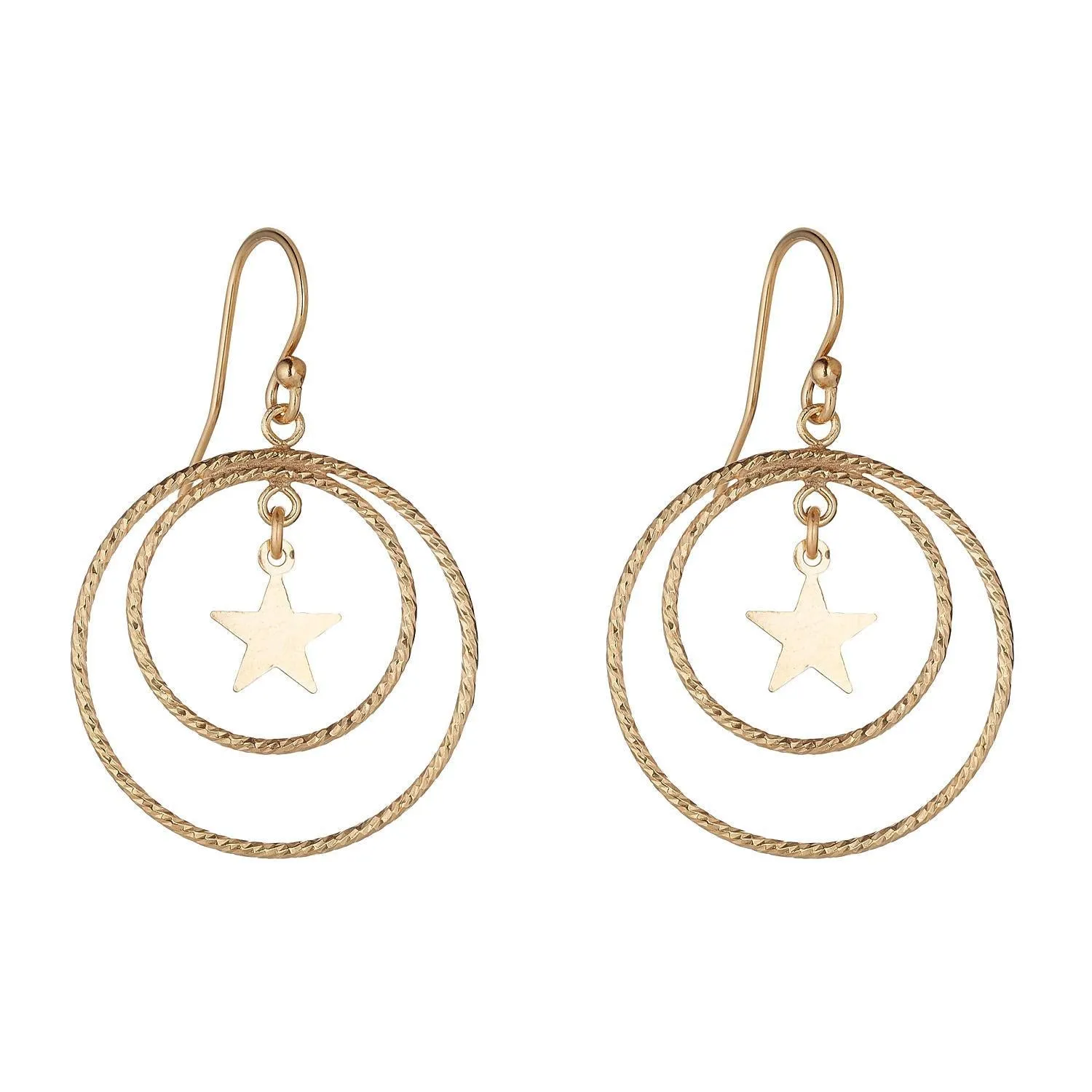 Gold Filled Star Textured Double Hoop Earrings
