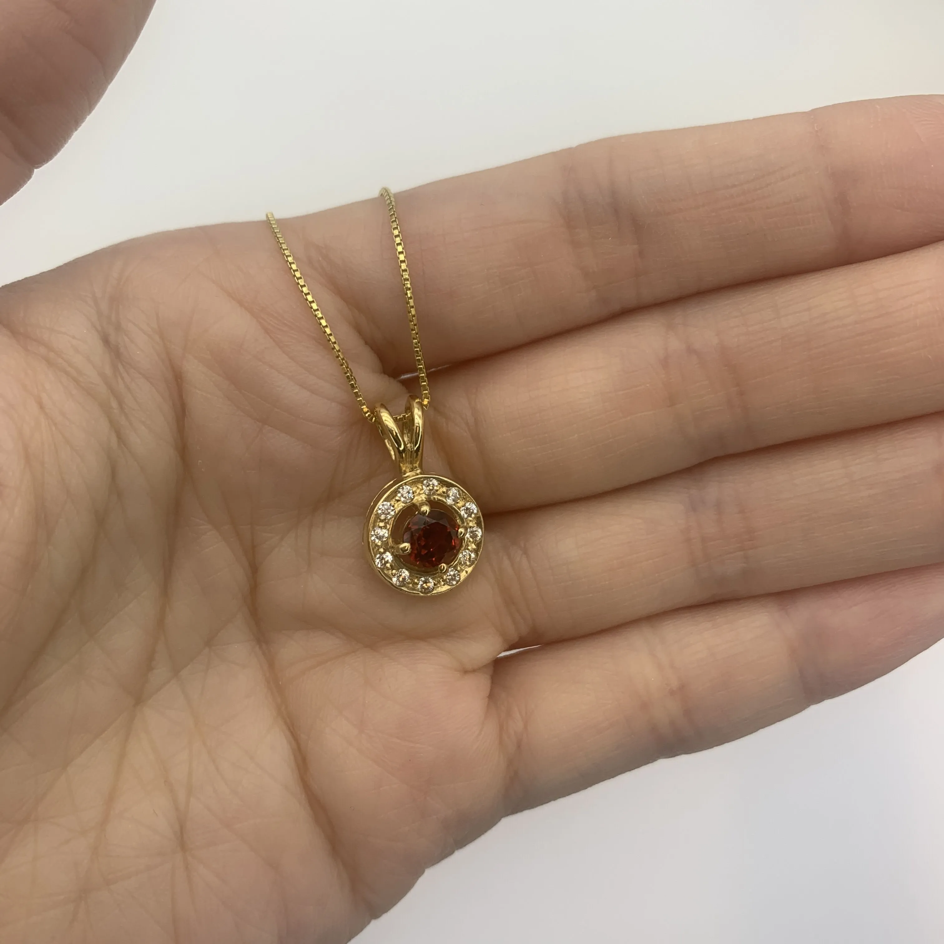 Gold Garnet Pendant - Red Round Necklace - Vintage Cluster Necklace