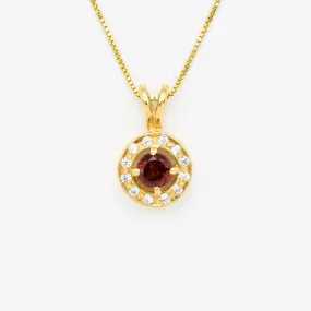 Gold Garnet Pendant - Red Round Necklace - Vintage Cluster Necklace