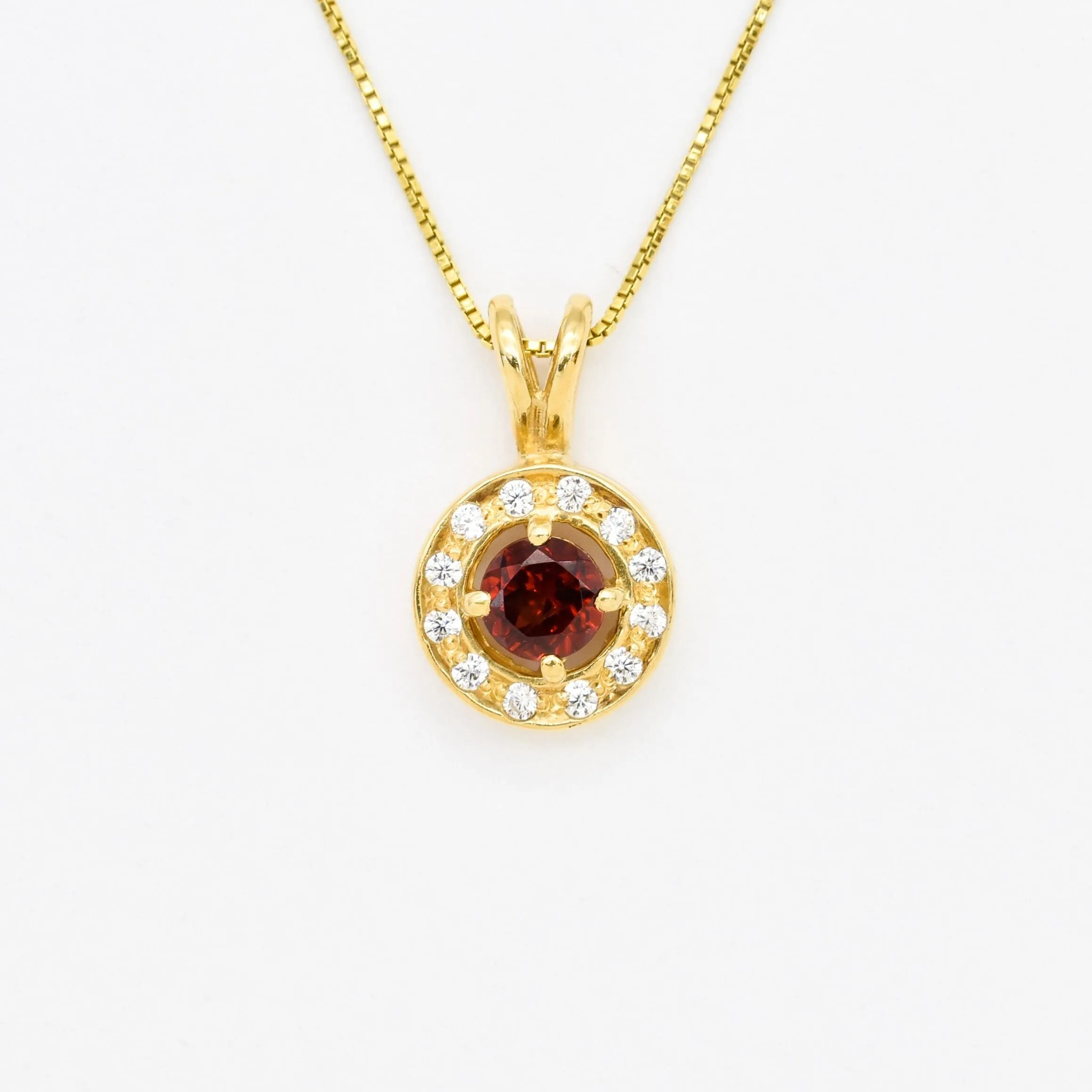 Gold Garnet Pendant - Red Round Necklace - Vintage Cluster Necklace