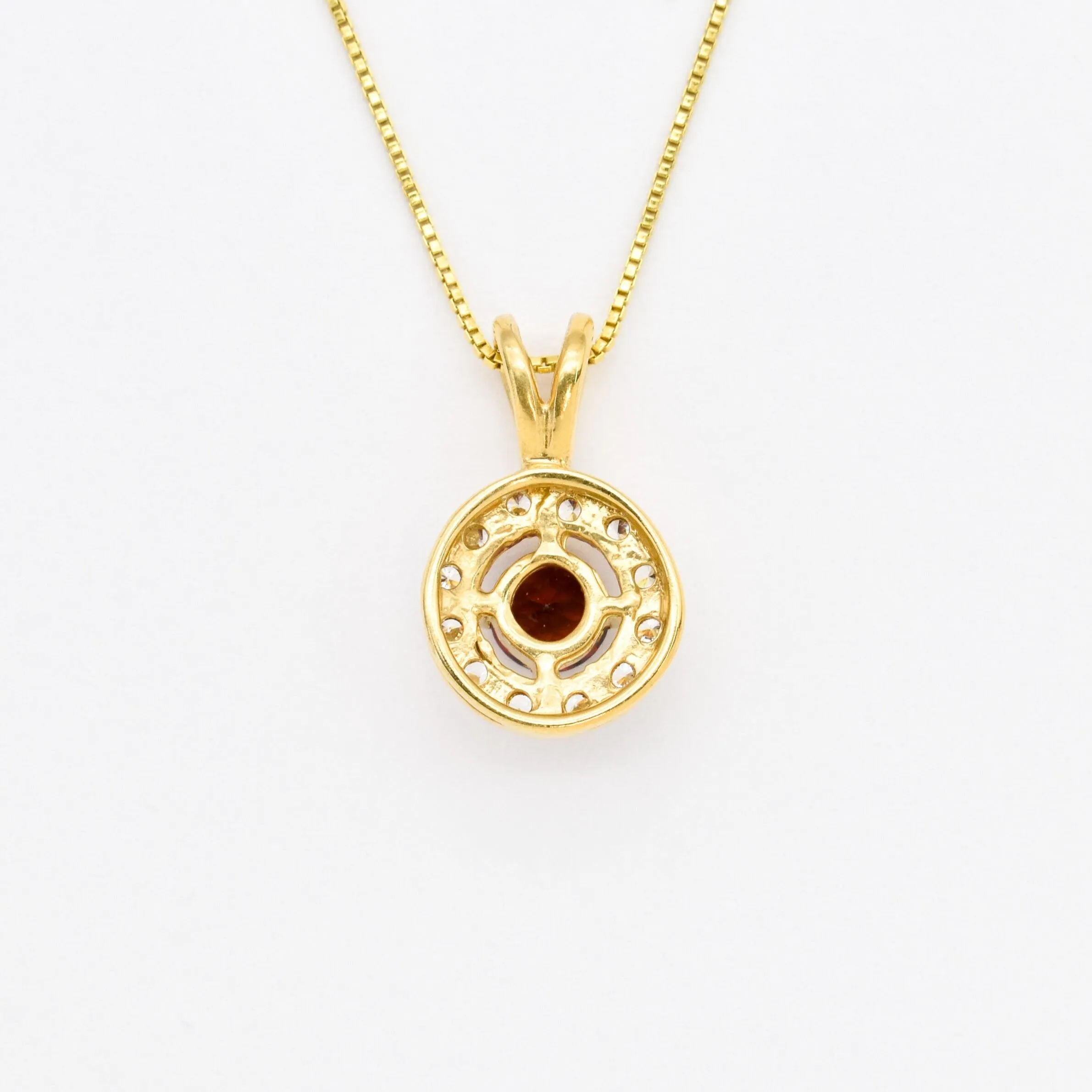 Gold Garnet Pendant - Red Round Necklace - Vintage Cluster Necklace