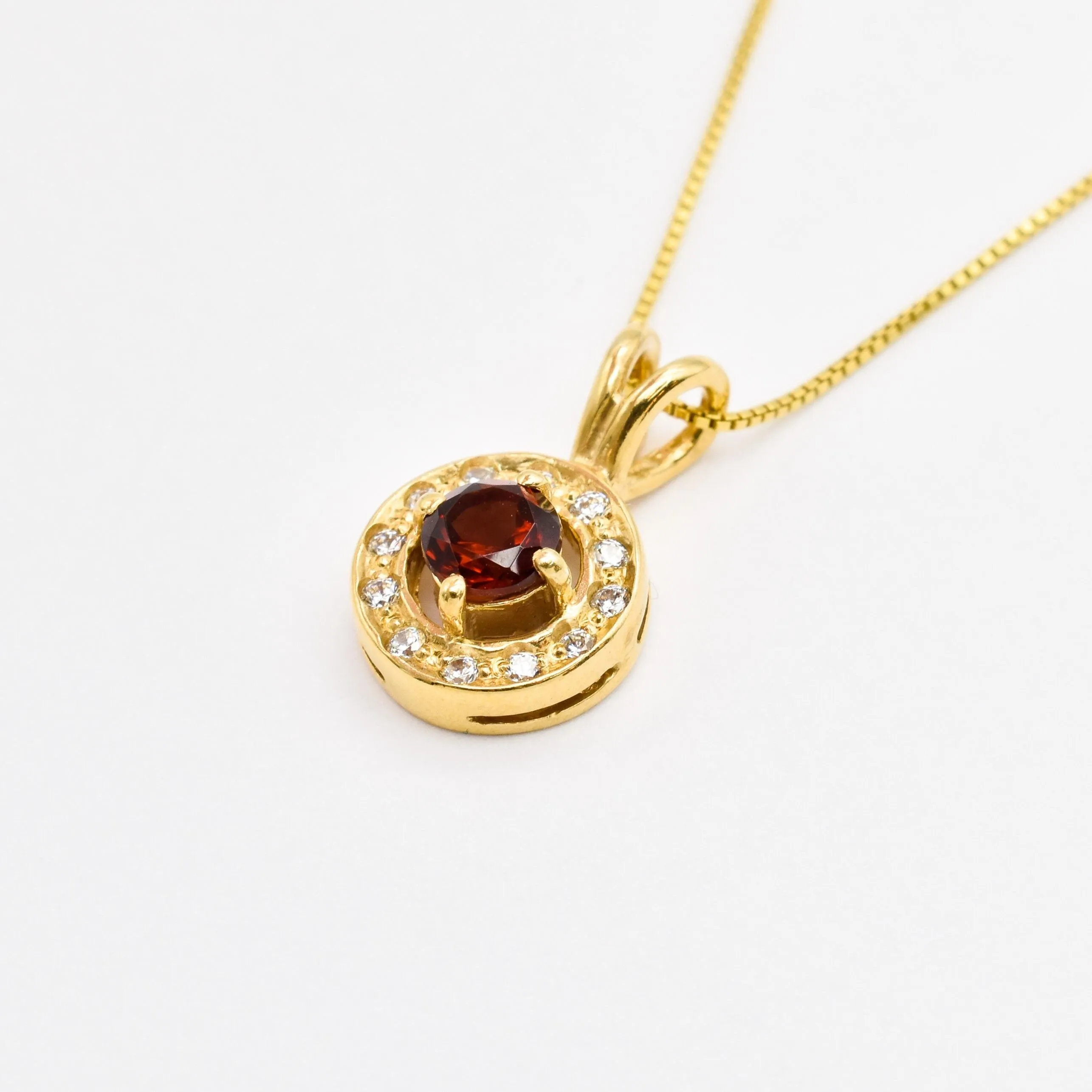 Gold Garnet Pendant - Red Round Necklace - Vintage Cluster Necklace