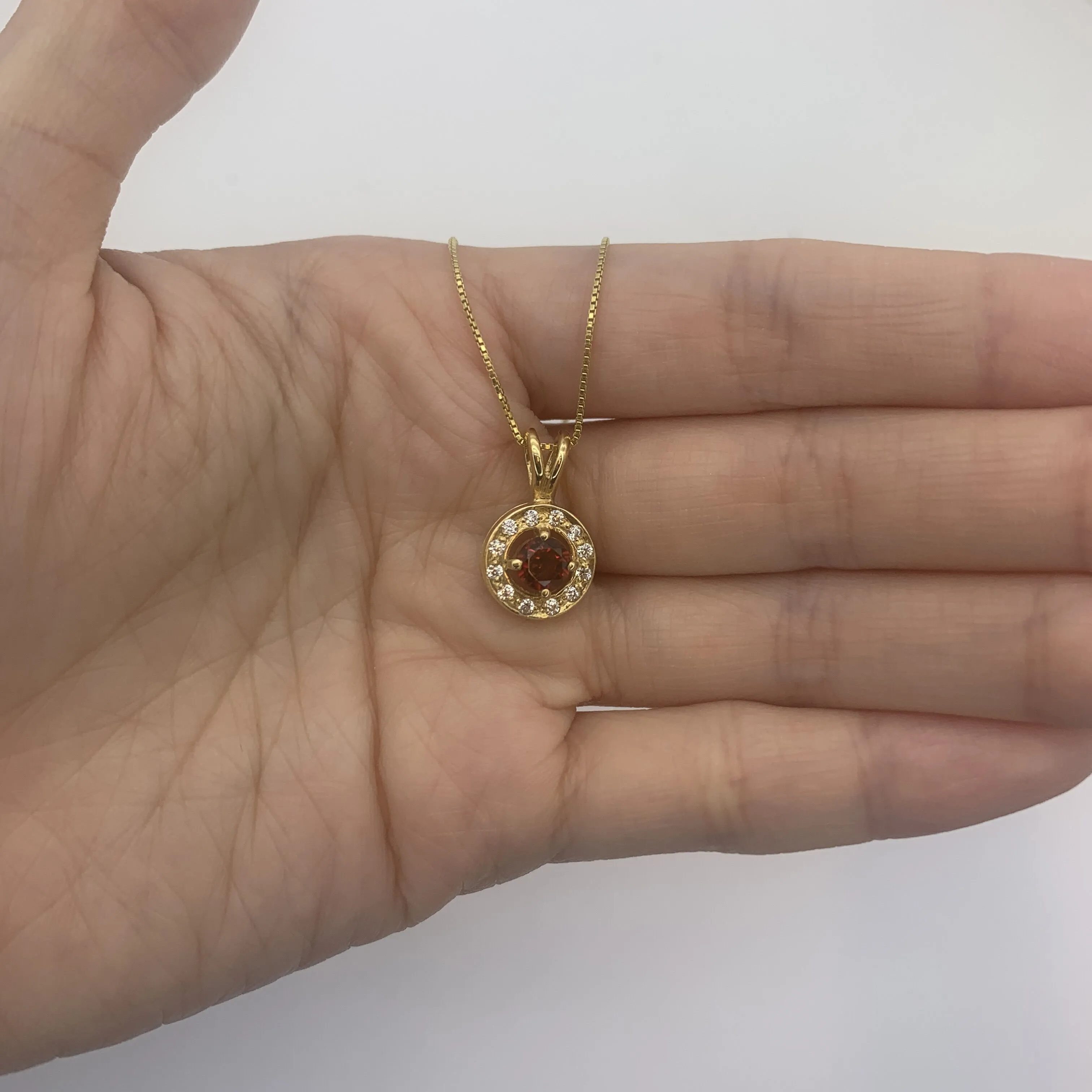 Gold Garnet Pendant - Red Round Necklace - Vintage Cluster Necklace