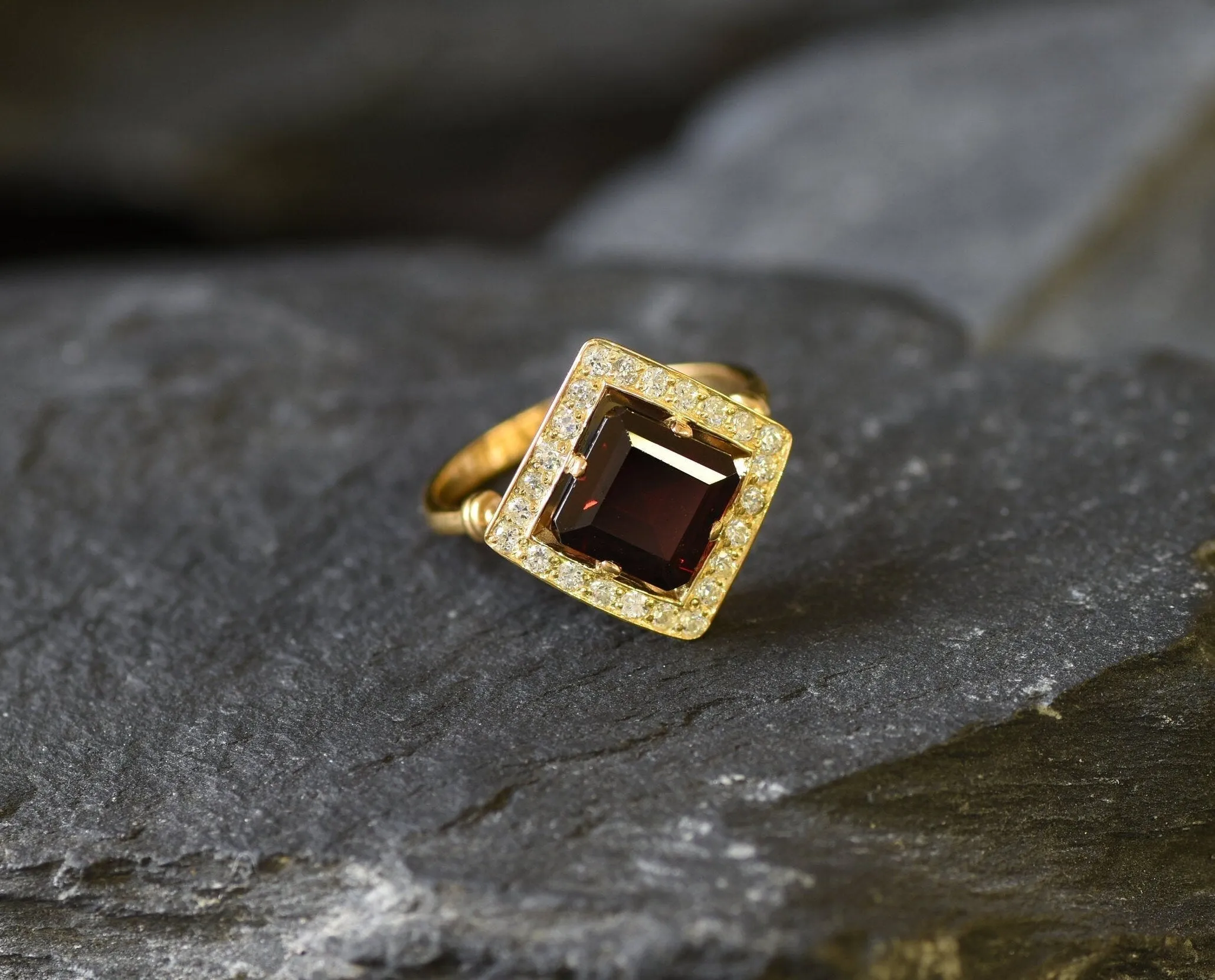 Gold Garnet Ring - Natural Garnet Ring, January Birthstone Ring