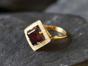 Gold Garnet Ring - Natural Garnet Ring, January Birthstone Ring
