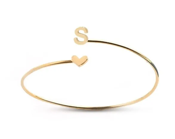 Gold Initial Bangle Bracelet