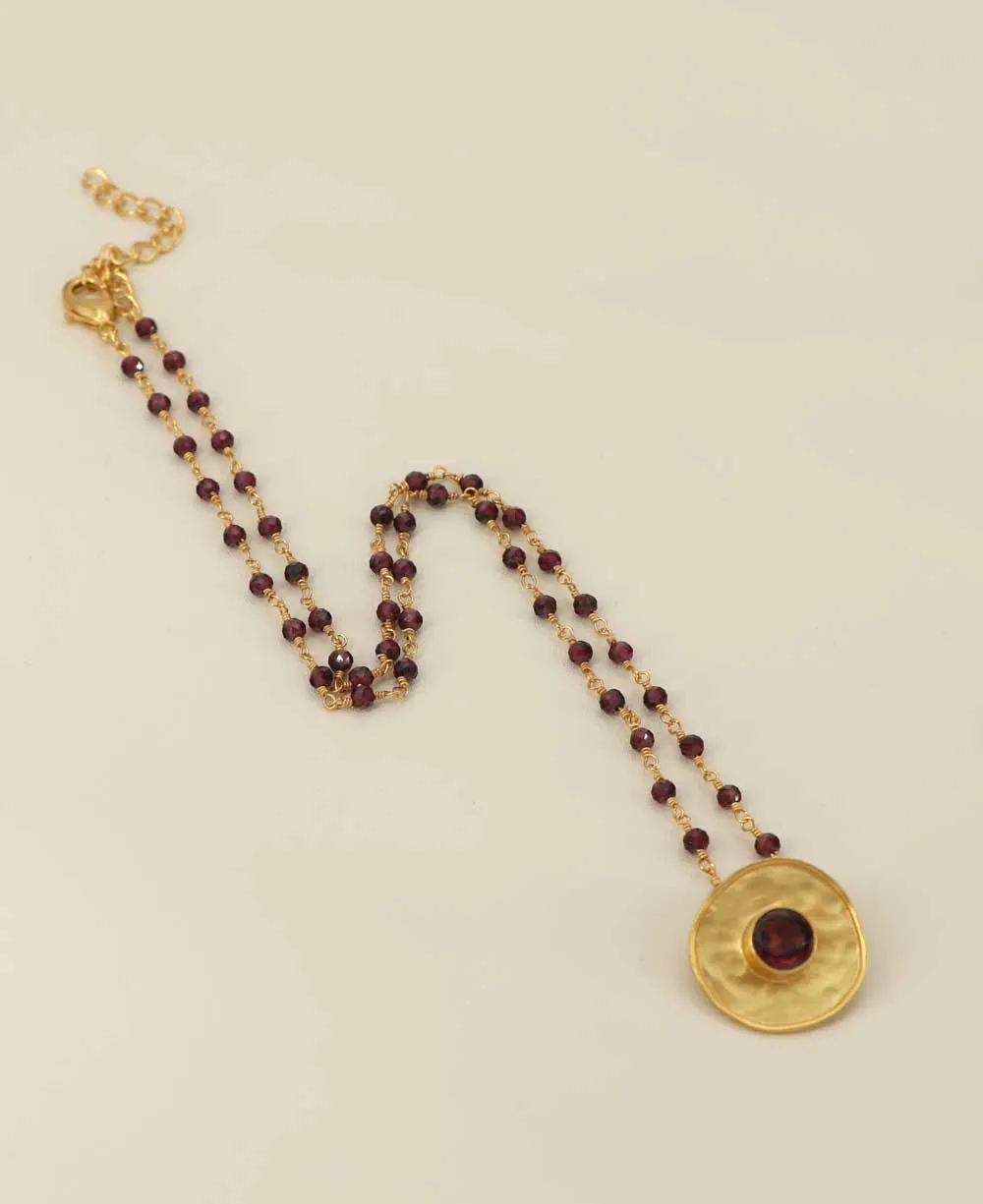 Gold Plated Garnet Gemstone Fluid Necklace