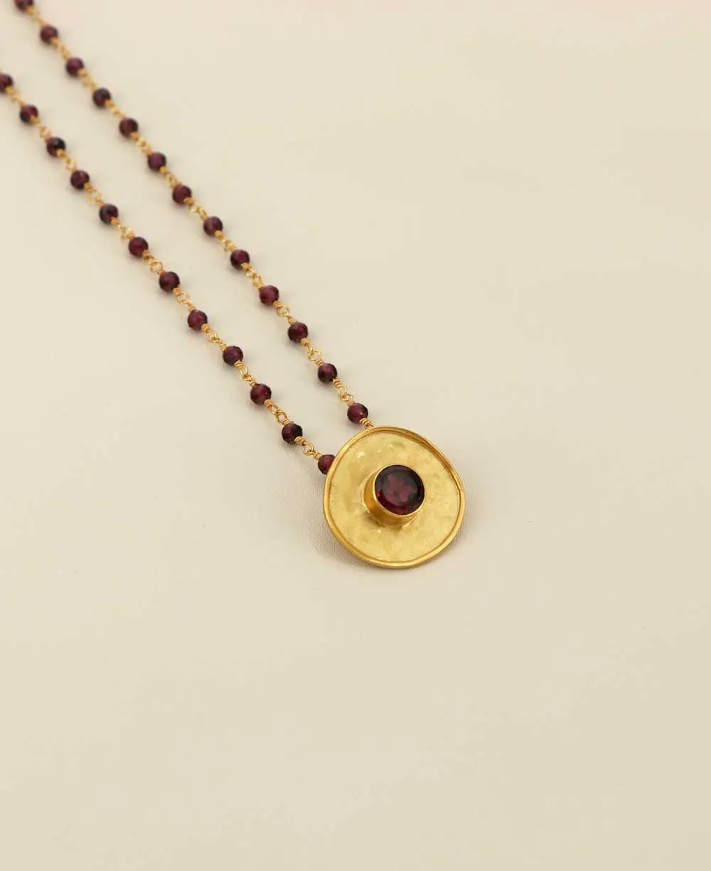 Gold Plated Garnet Gemstone Fluid Necklace