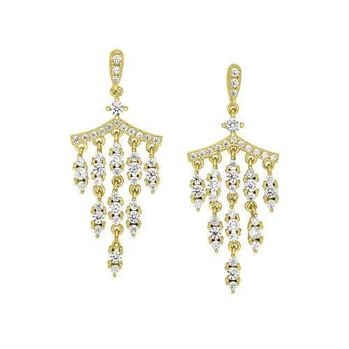 Gold Vermeil Finish Sterling Silver Micropave Chandelier Earrings  - BL2266EG