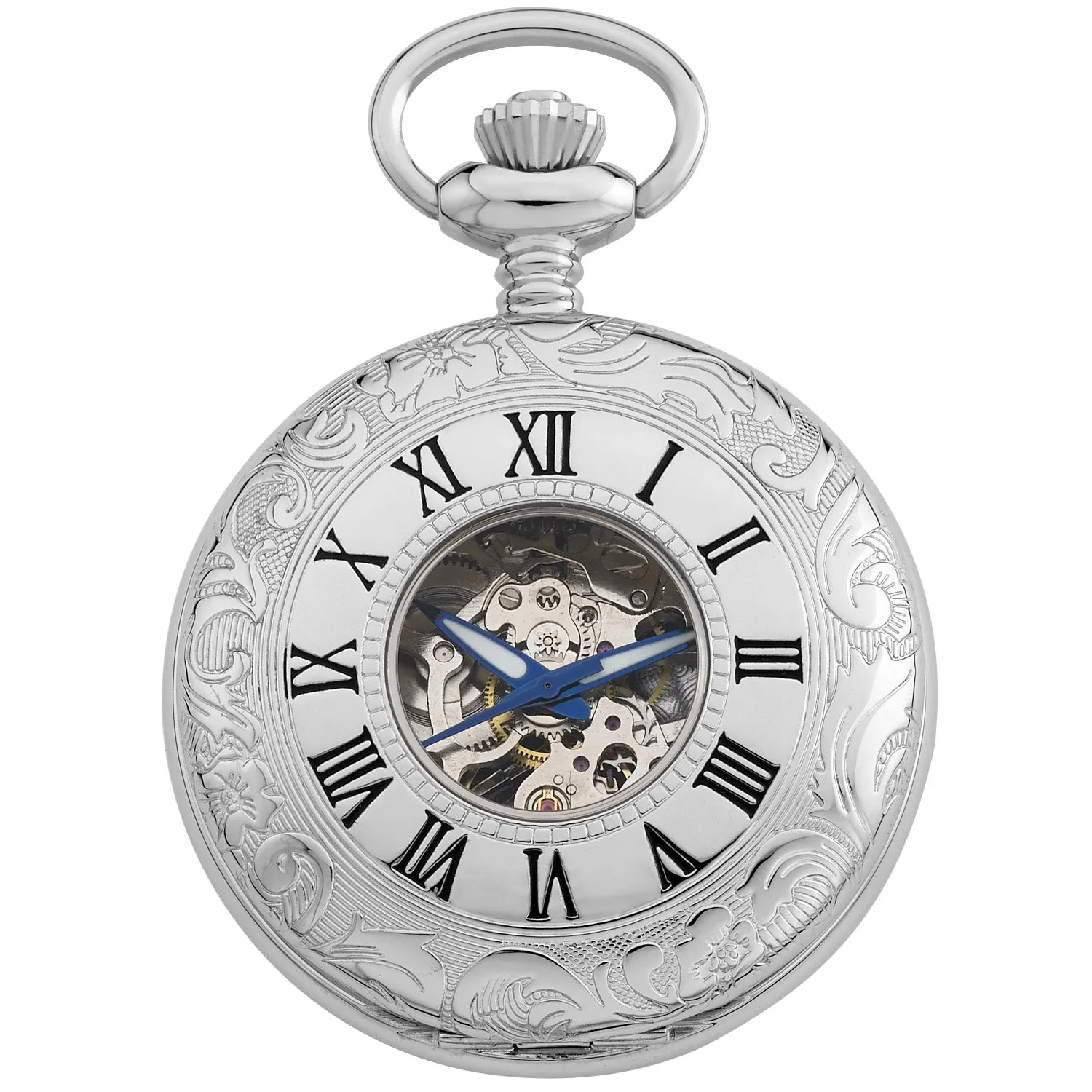 Gotham Men's Silver-Tone 17 Jewel Mechanical Exhibition Pocket Watch # GWC14040S