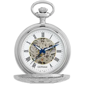 Gotham Men's Silver-Tone 17 Jewel Mechanical Exhibition Pocket Watch # GWC14040S