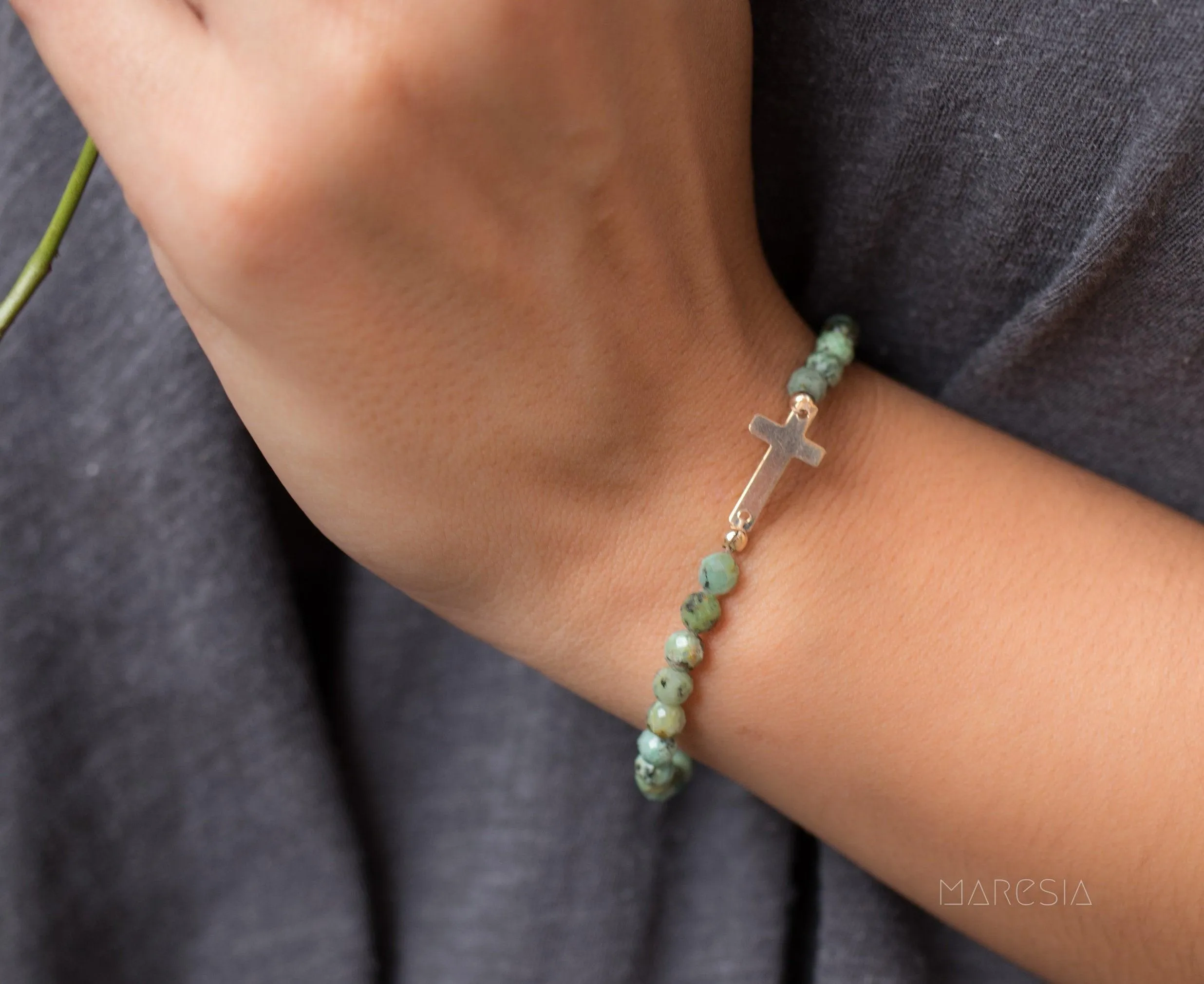 Green Jasper Bracelet ~ Gold Filled or Sterling Silver 925 ~ MB002