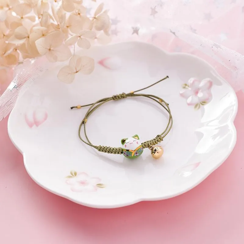 Hand Crafted Lucky Cat Knotted Bracelet