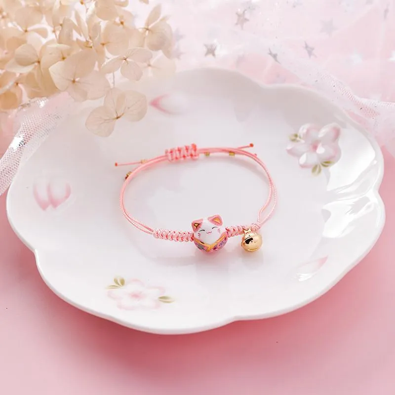 Hand Crafted Lucky Cat Knotted Bracelet