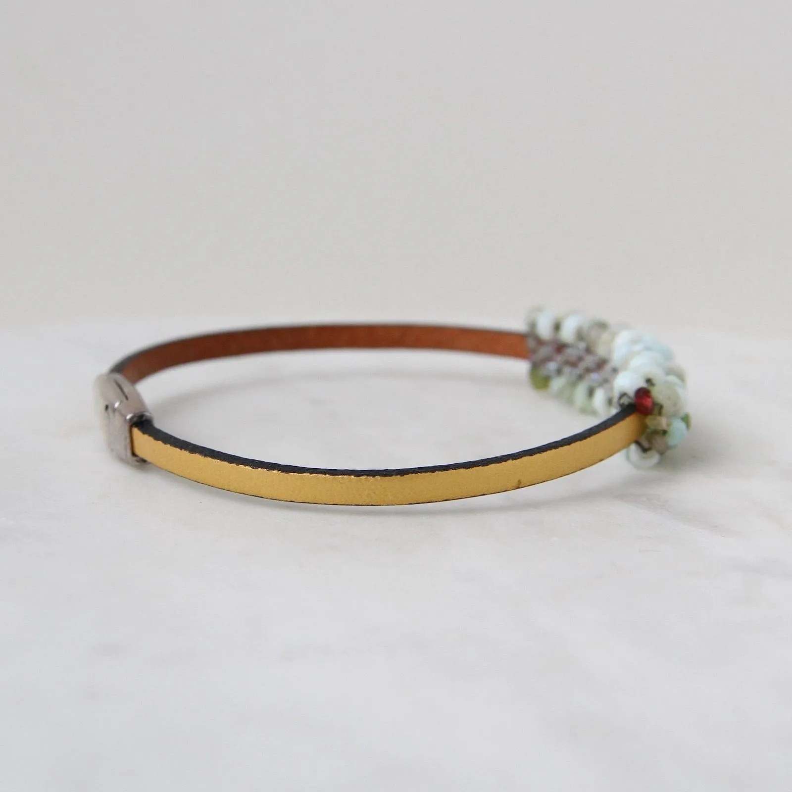 Hand Stitched Peruvian Opal & Hessonite Garnet Bracelet