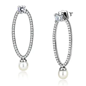 High polished (no plating) Stainless Steel Earrings with Synthetic Pearl in White for Women White Stone Color Style DA223