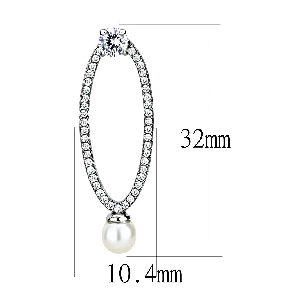 High polished (no plating) Stainless Steel Earrings with Synthetic Pearl in White for Women White Stone Color Style DA223