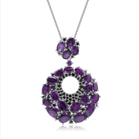 Hollow Circle Pendant Natural Gemstones Silver Necklace