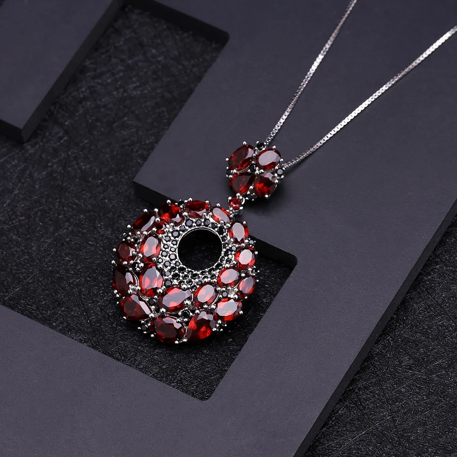 Hollow Circle Pendant Natural Gemstones Silver Necklace