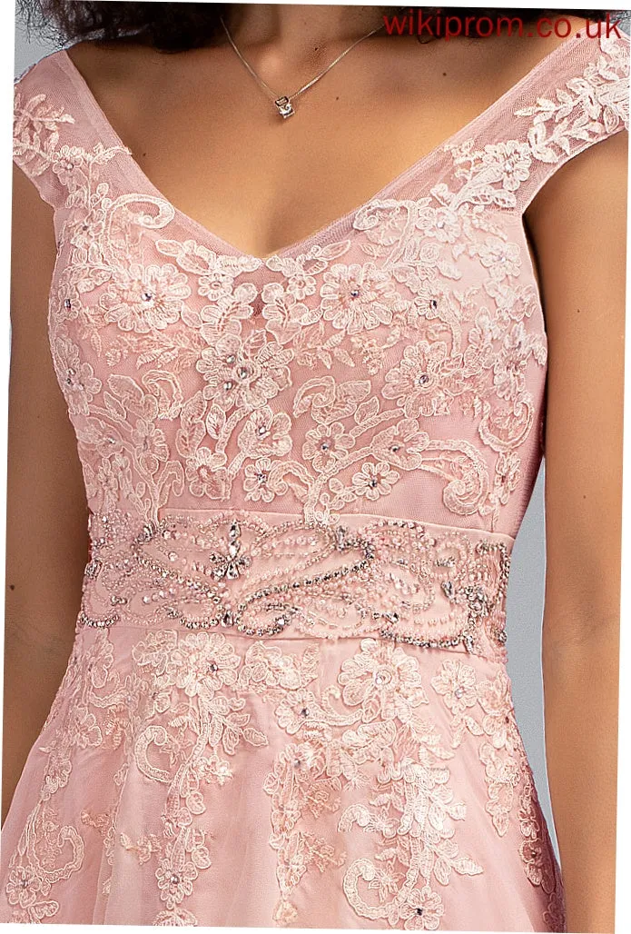 Homecoming Dresses Knee-Length Lace A-Line V-neck Tiara Homecoming Chiffon With Dress Beading